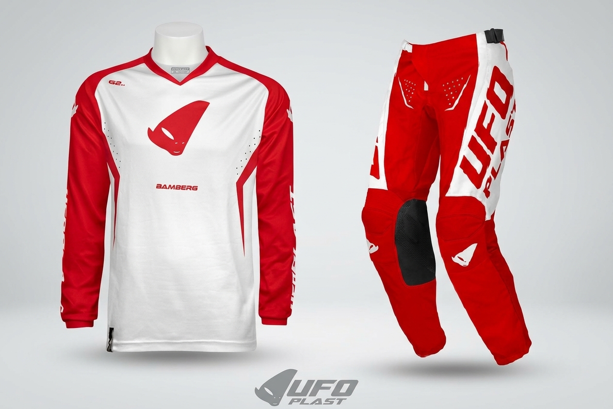 Completo Motocross Enduro Ufo Plast Bamberg / Oblivion Red White - Maglia L / Pantalone 46